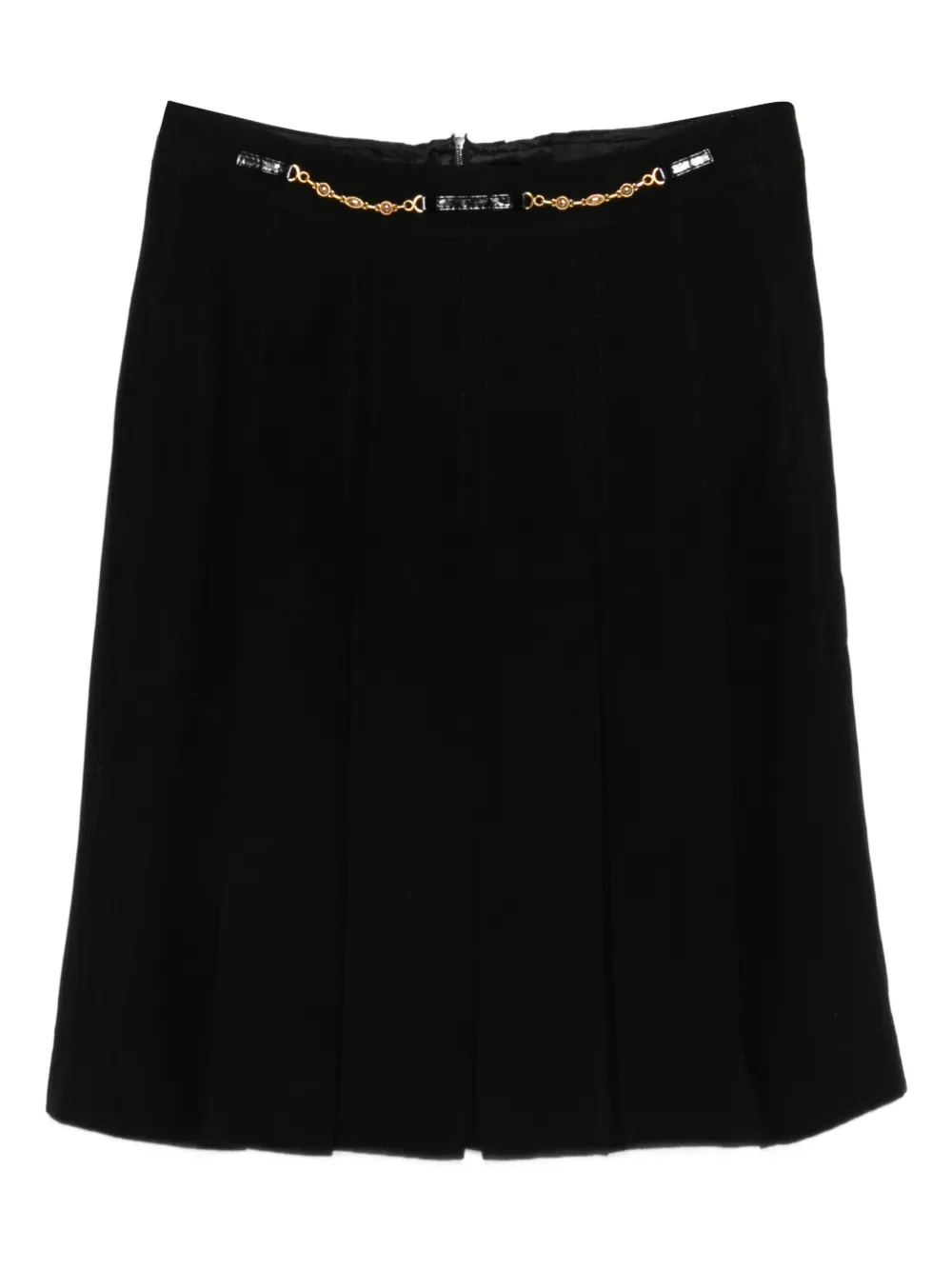 Celine Pre-Owned 1970s chain-detail pleated midi skirt - Nero