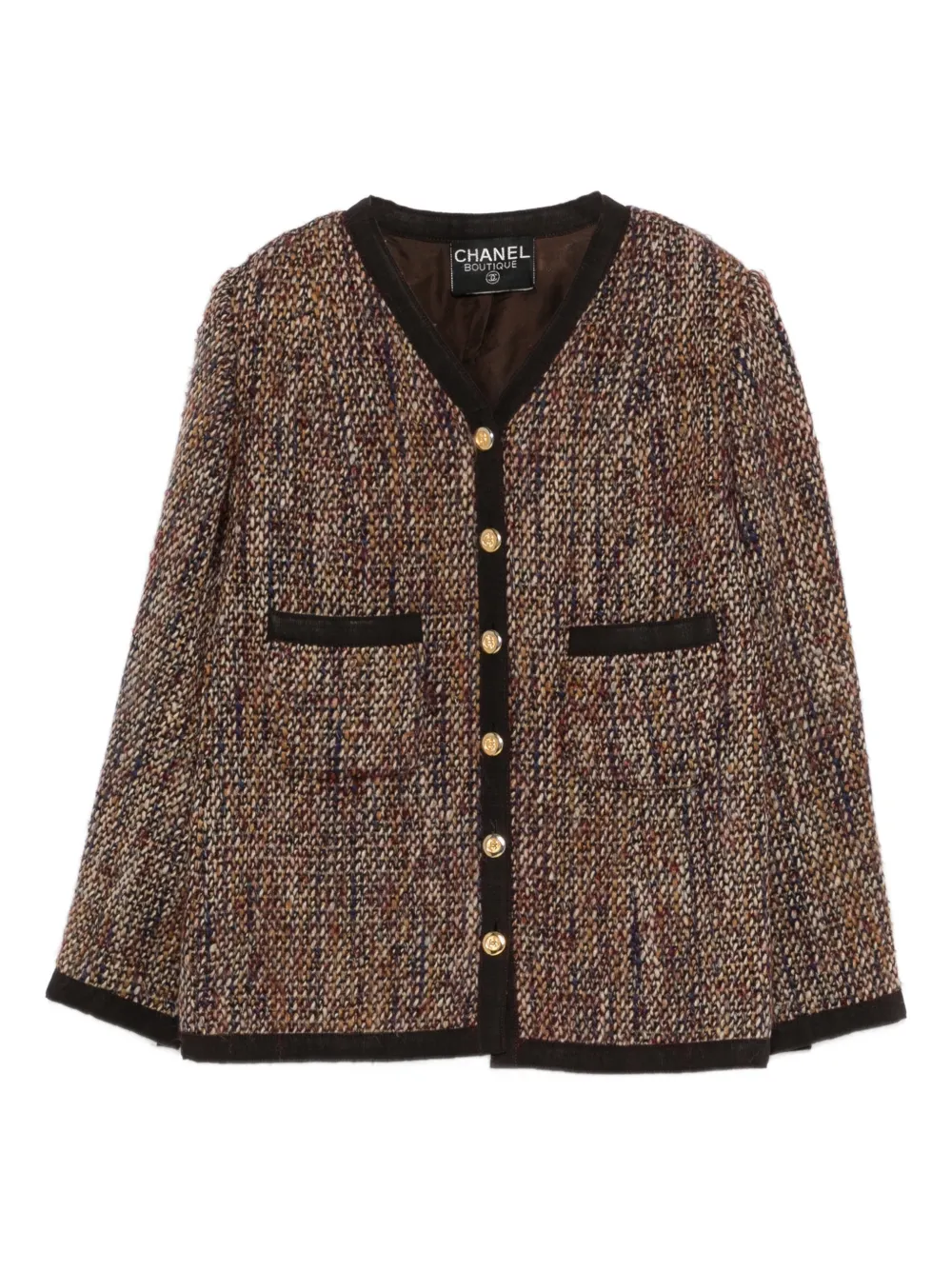 CHANEL Pre-Owned 2000s tweed button jacket - Braun