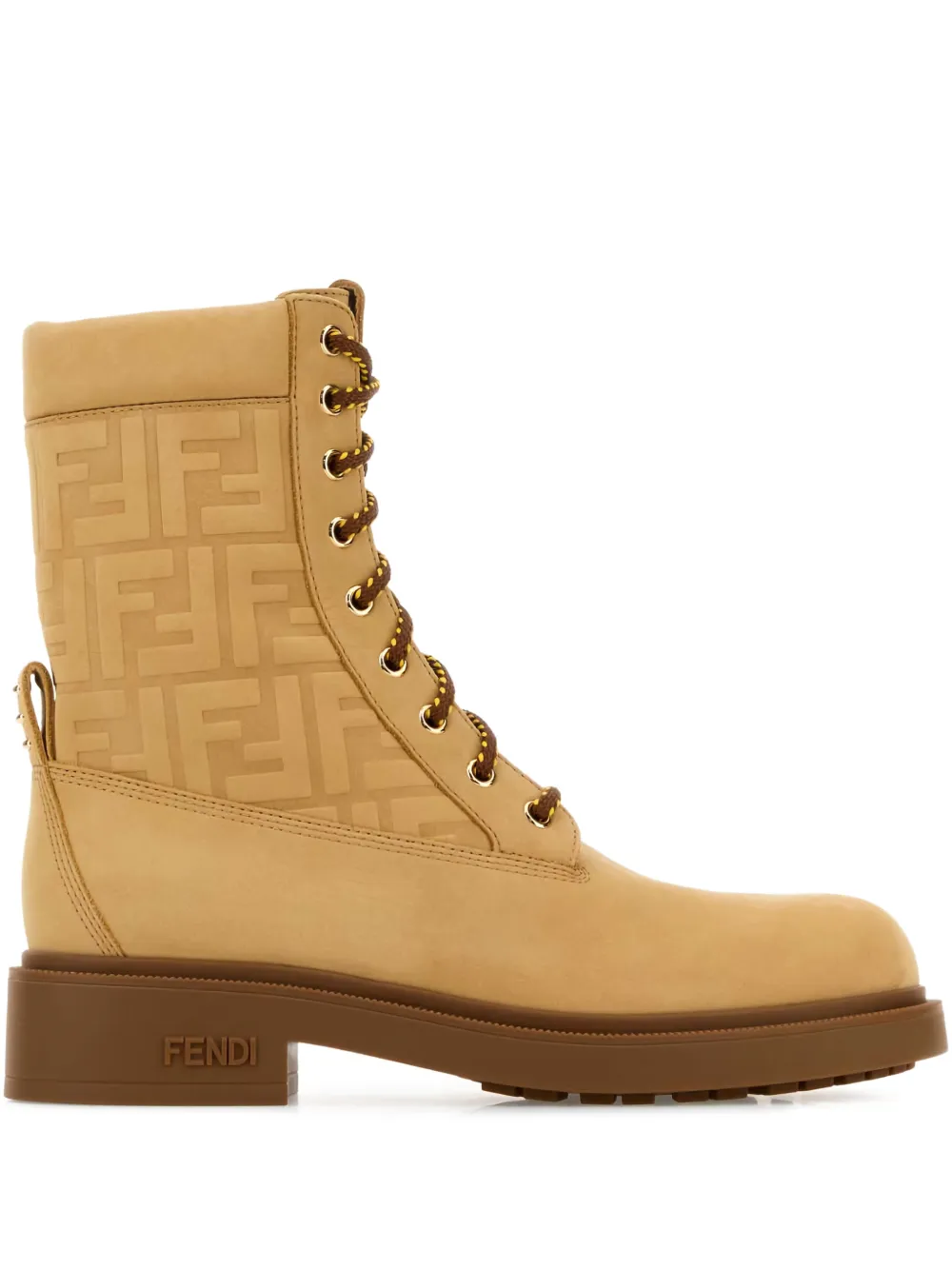 FENDI Combat boots met logo-reliëf Beige