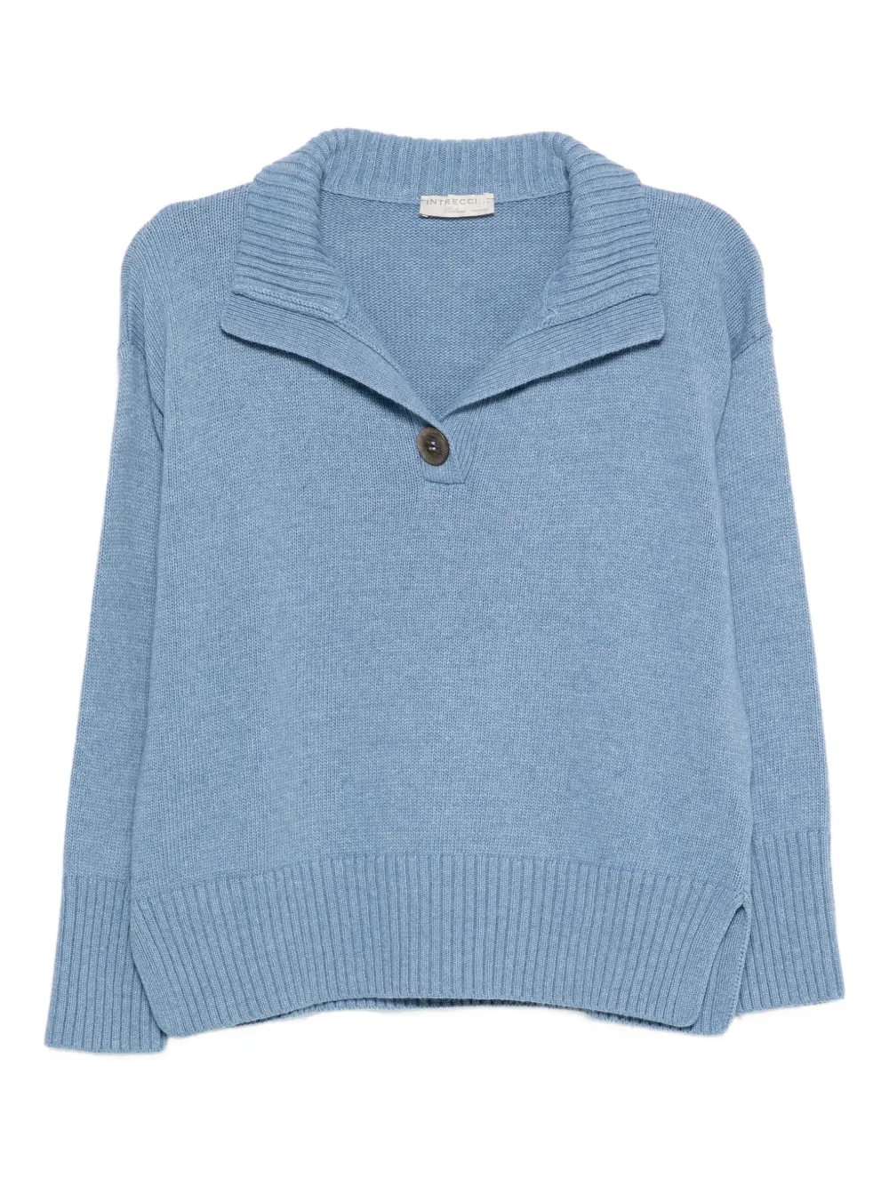 Intrecci button ribbed polo top | Blue | Image 1