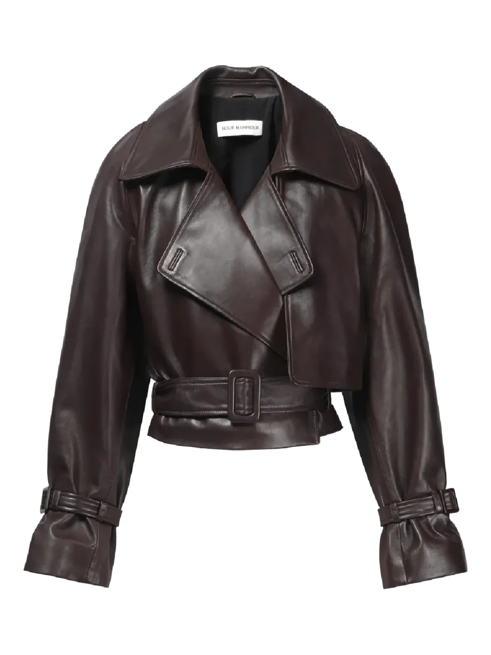 Nour Hammour Leather Belted Jacket In Brown