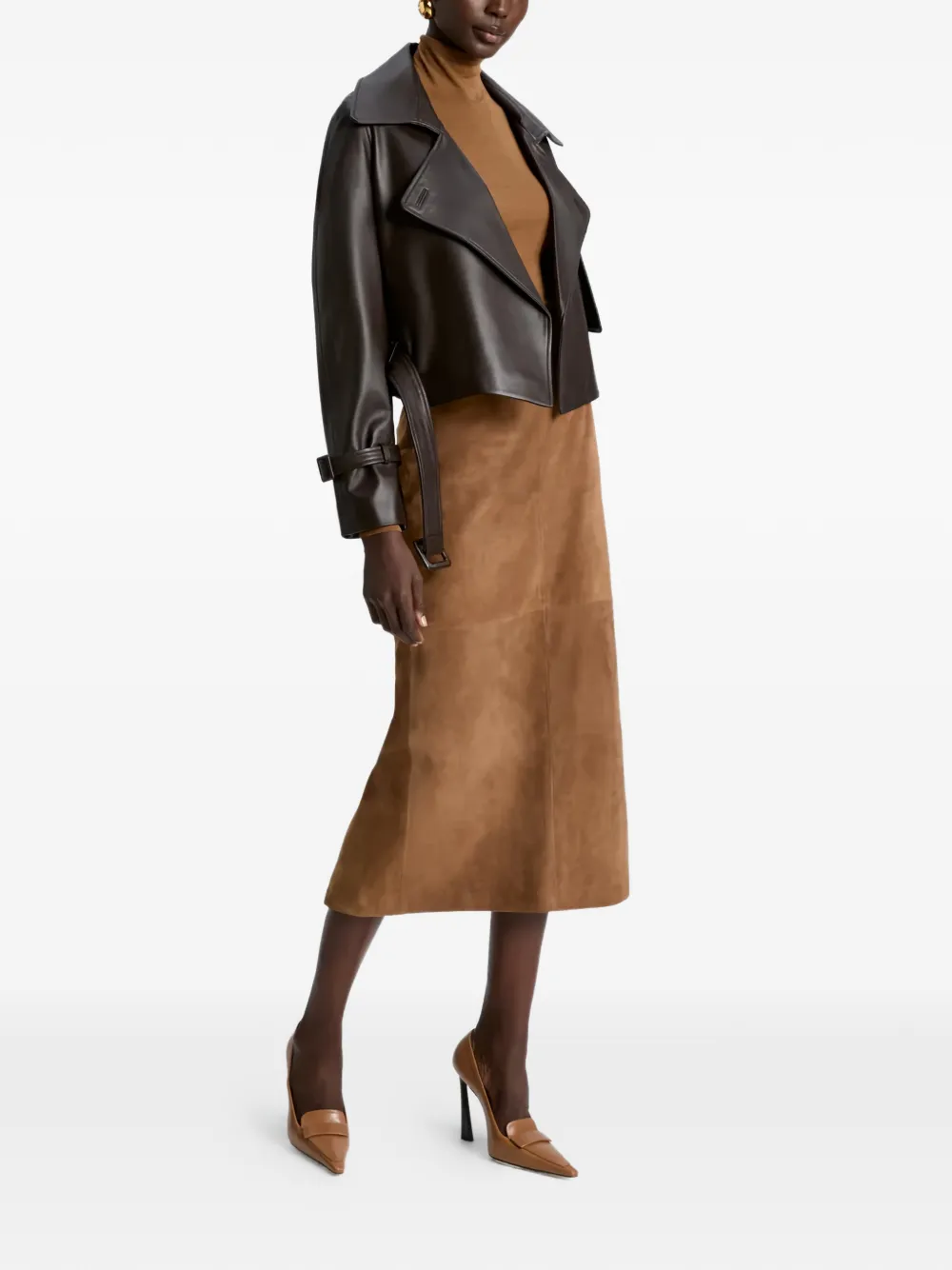  Nour Hammour Leather Belted Jacket - Brown 