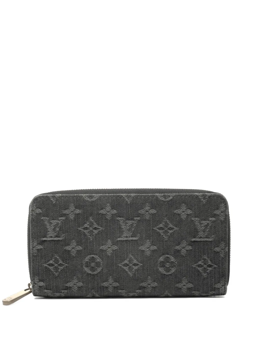 Pre-owned Louis Vuitton 2008 Monogram Denim Zippy Wallet In Gray