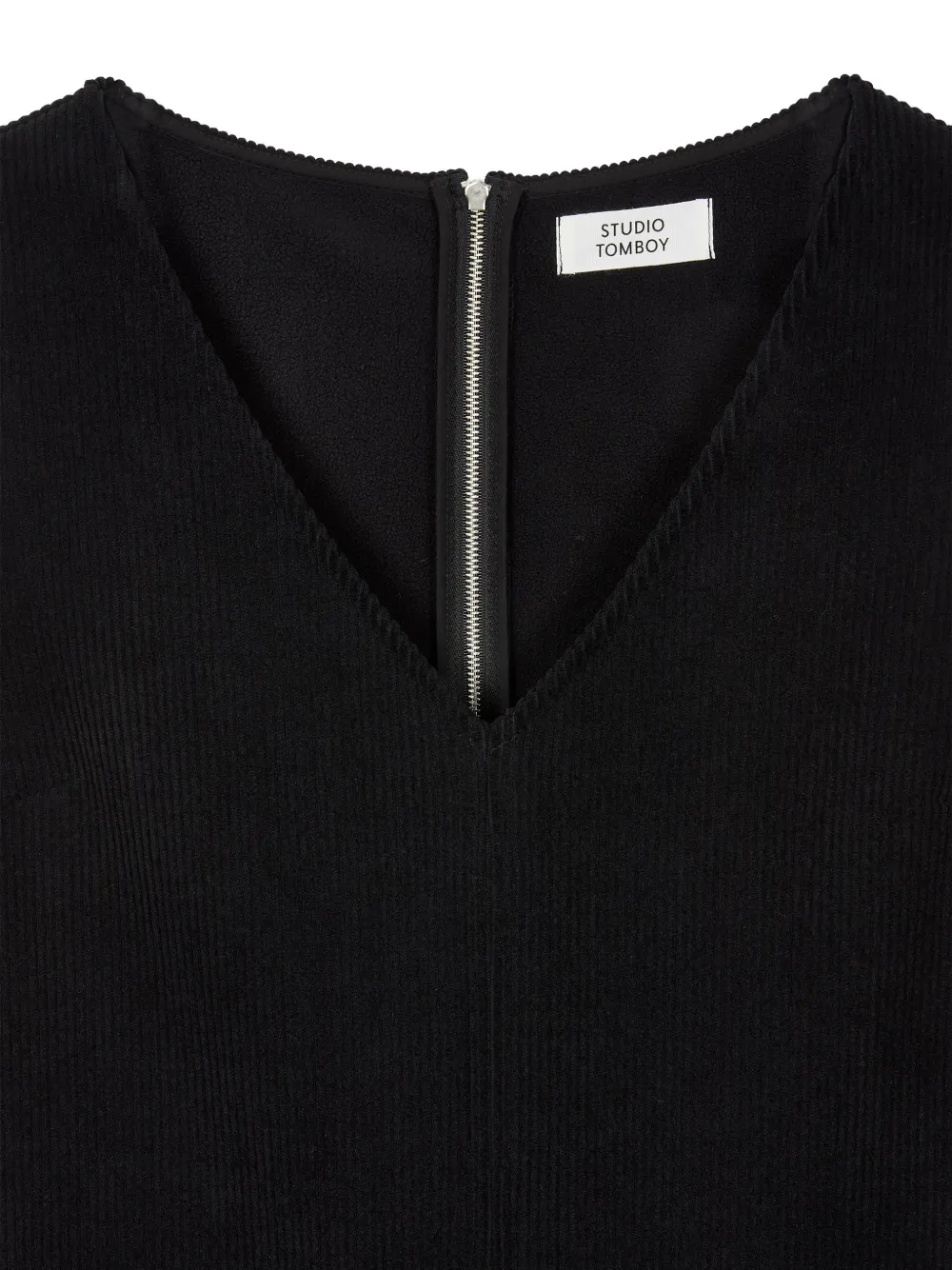 TOMBOY Ribfluwelen jurk met V-hals Zwart