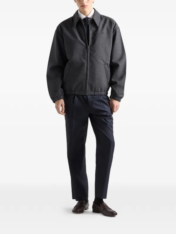 Prada embroidered-lettering Jacket | Grey | FARFETCH