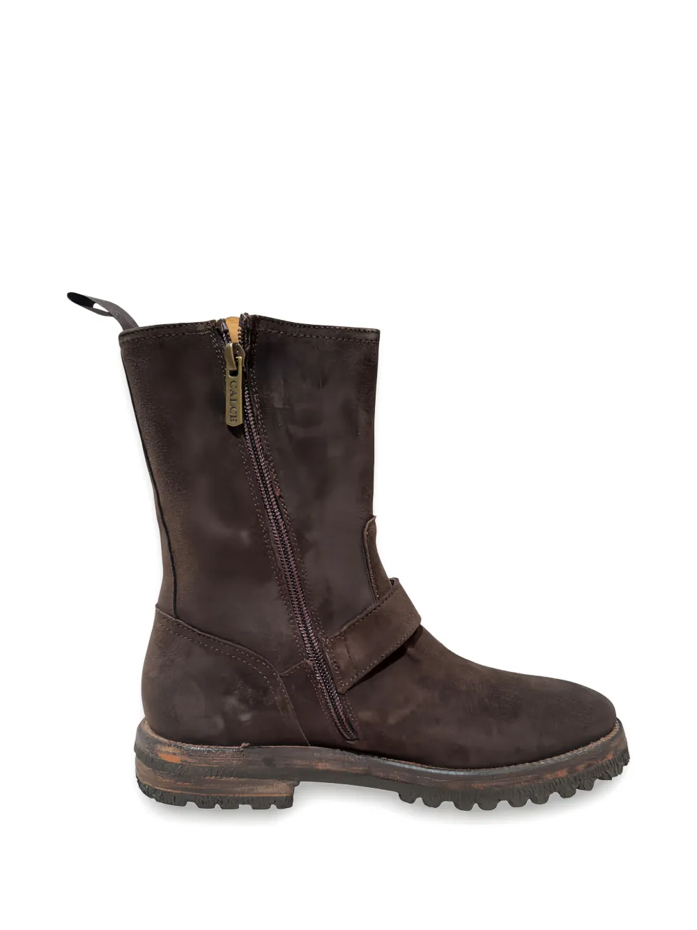 CALCE Bikerlaarzen met rits en gesp Bruin