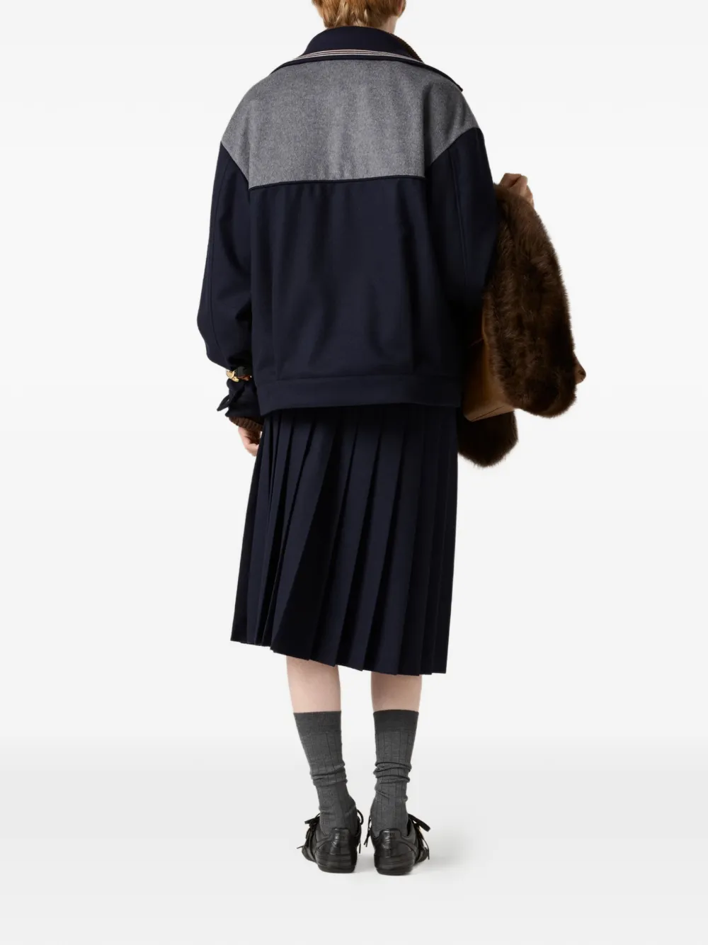  Miu Miu Pleated Embroidered-logo Midi Skirt - Blue 