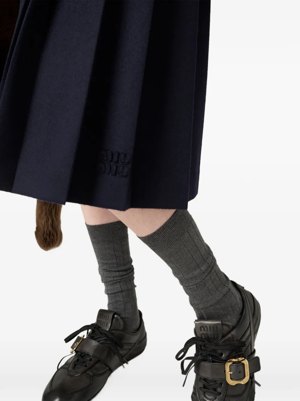 Miu Midi-rok met borduurwerk en plooien Blauw