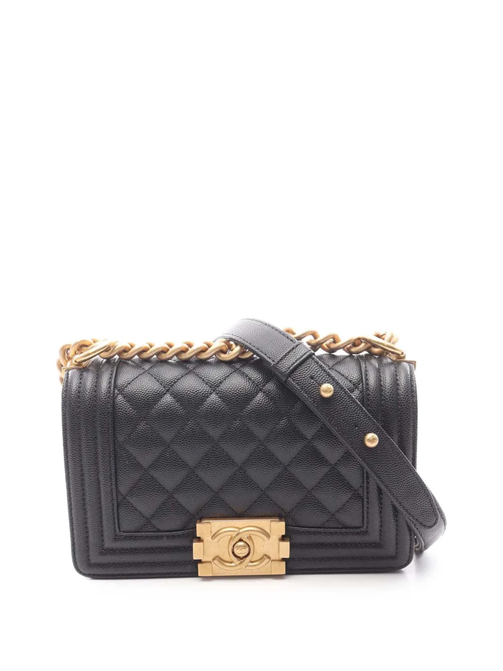 CHANEL Pre-Owned Borsa a tracolla Boy piccola in pelle Caviar con battente 2021-2025 - Nero