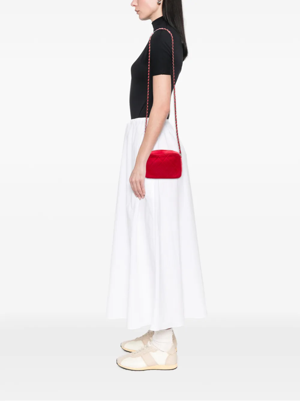 Pre-owned Chanel 1996-1997 Quilted Suede Camera Bag Crossbody Bag In Red