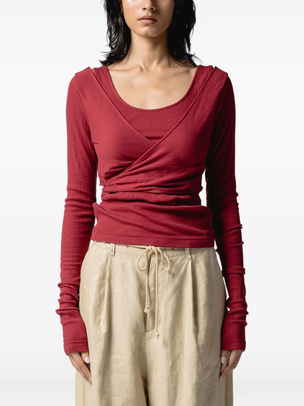 Muller Of Yoshiokubo ribbed wrap-around top - Rosso