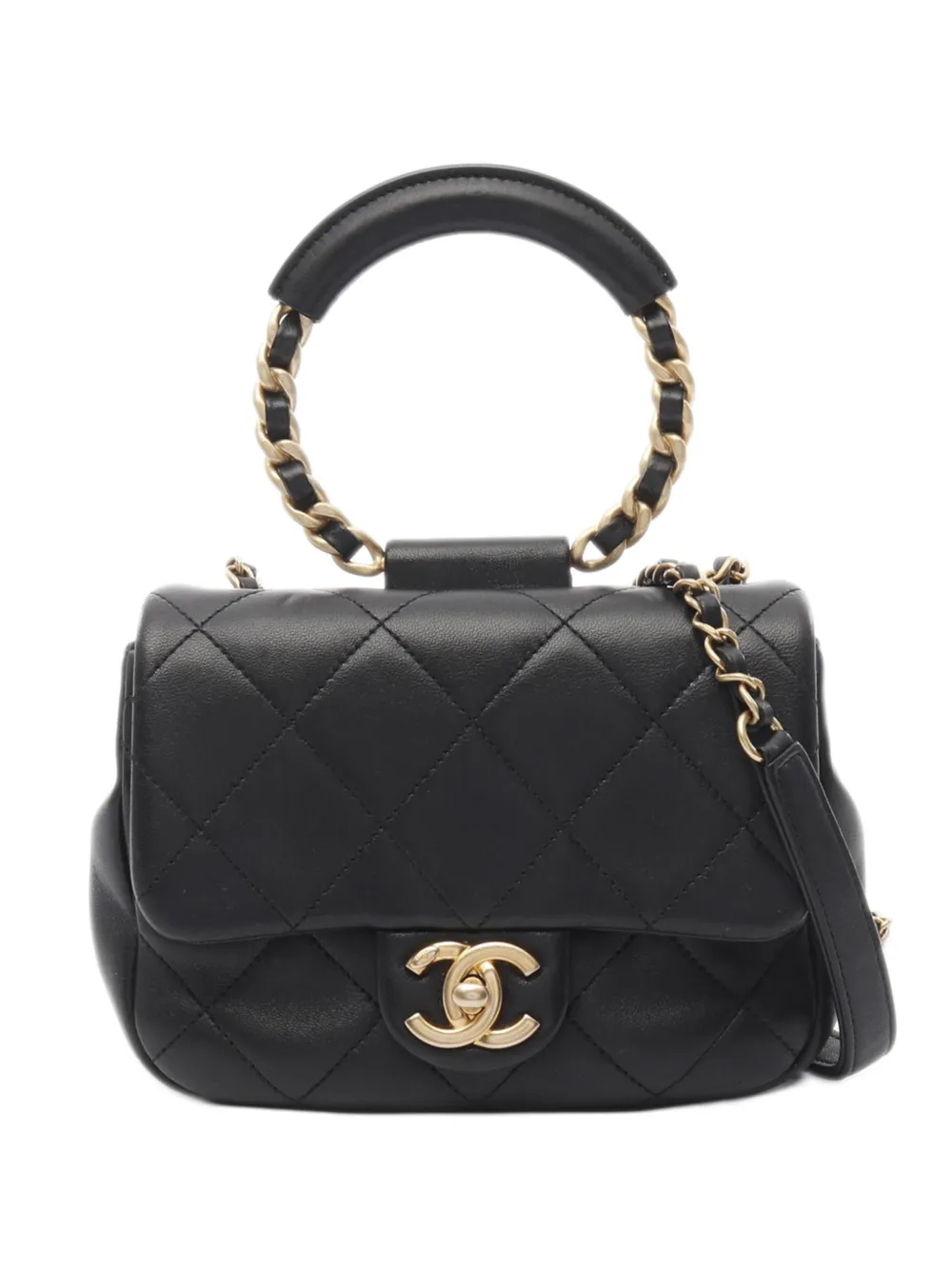 Pre-owned Chanel 2019 Mini Quilted Lambskin In The Loop Flap Bag Satchel In Black
