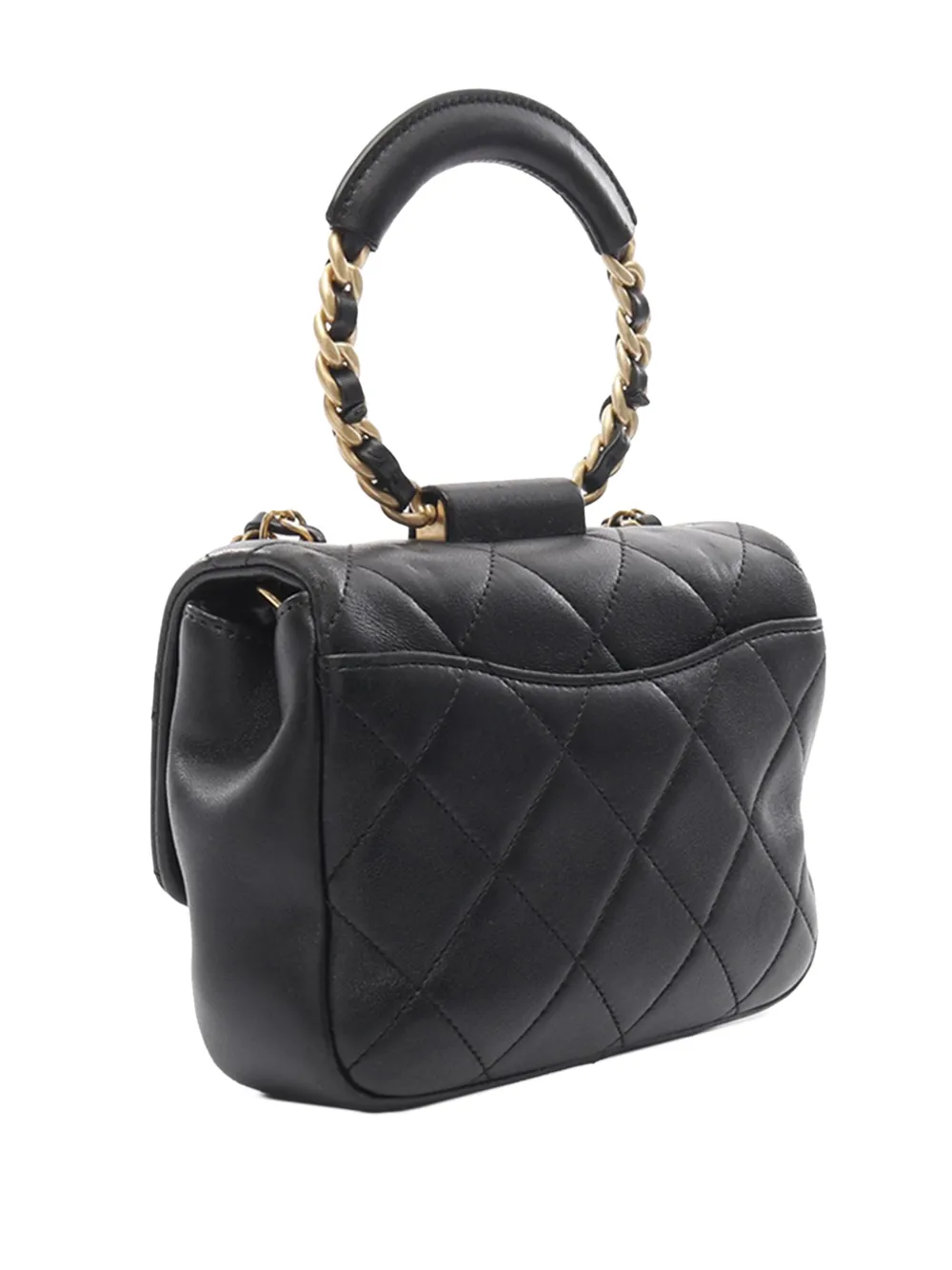 Pre-owned Chanel 2019 Mini Quilted Lambskin In The Loop Flap Bag Satchel In Black