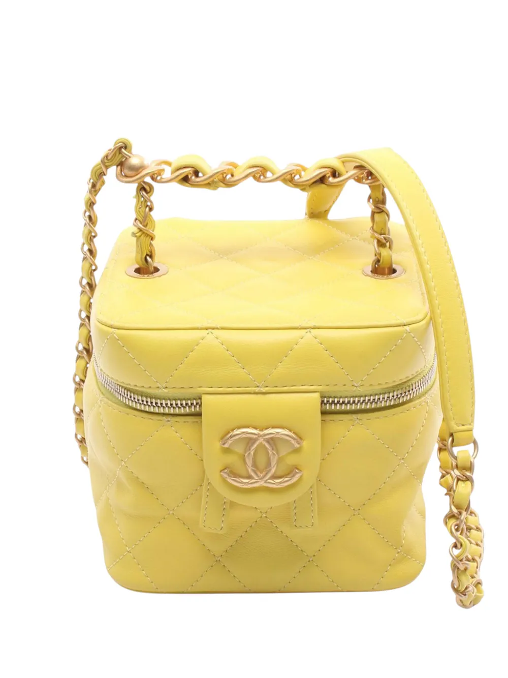CHANEL Pre-Owned Trousse make up in pelle di agnello trapuntata con catena 2021-2025 - Giallo