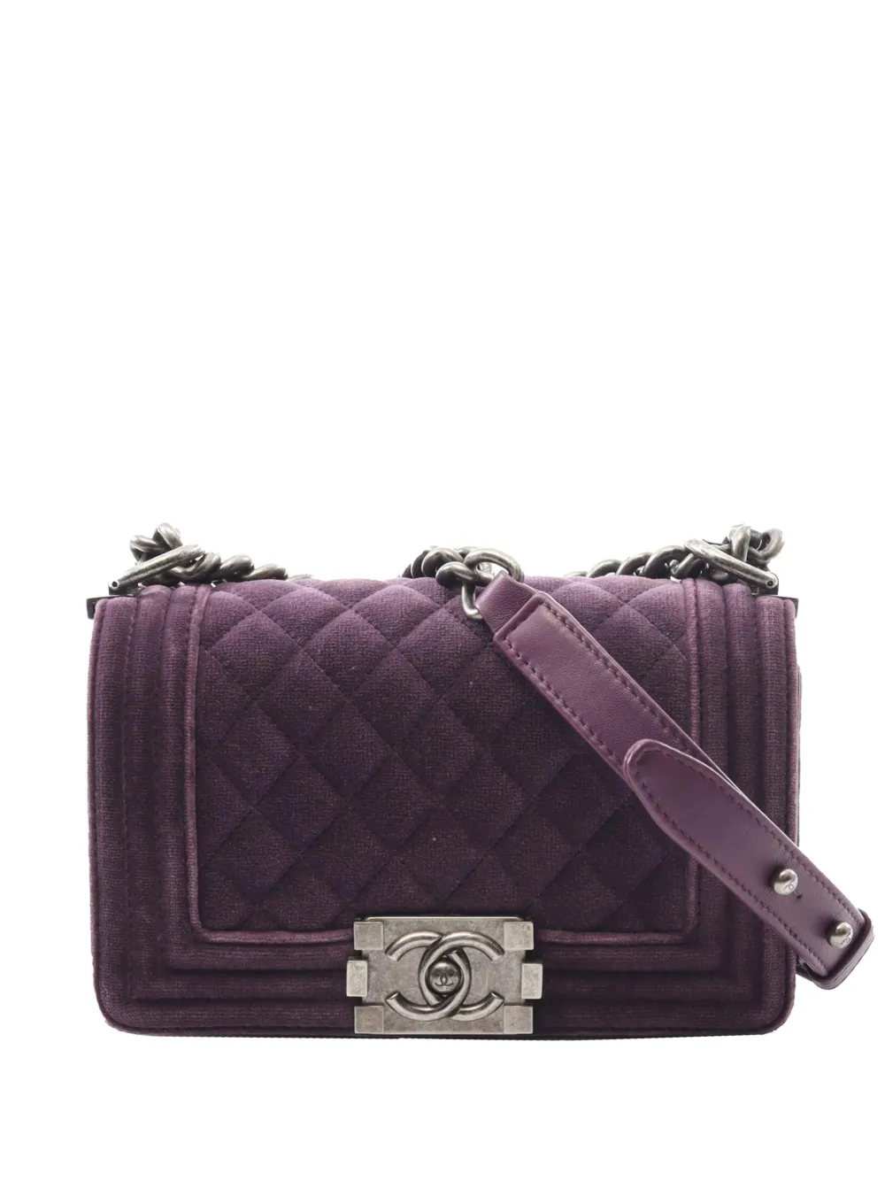 CHANEL Pre-Owned Borsa a spalla Boy piccola in velluto trapuntato con battente 2013-2014 - Viola