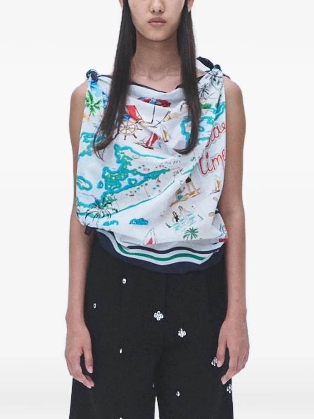 Muller Of Yoshiokubo Palma printed knotted top - Blu