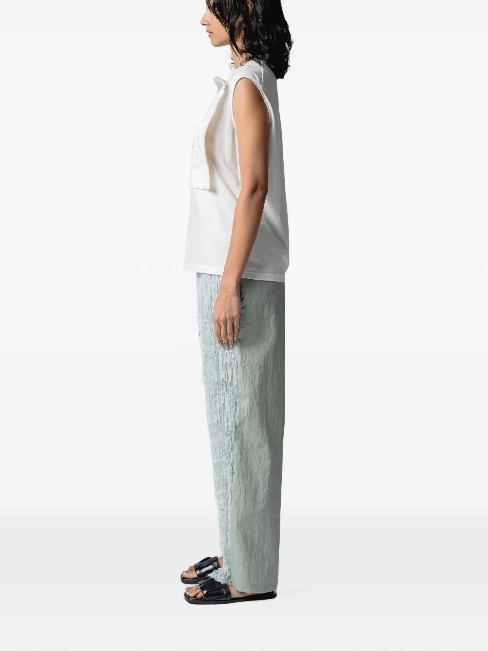 Muller Of Yoshiokubo Palazzo broek met ruches en vlakken Blauw