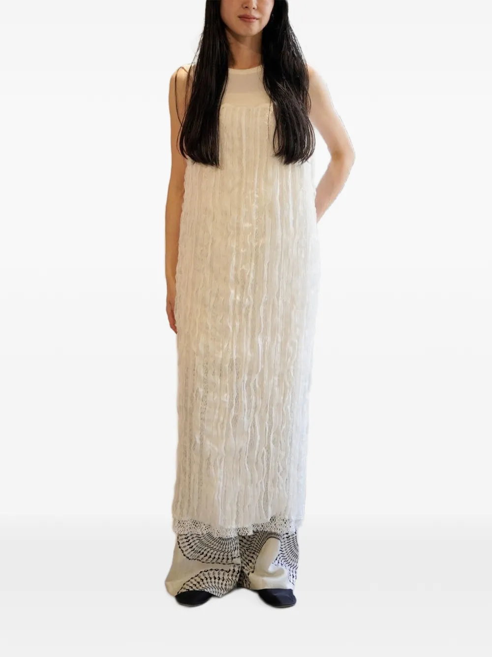 Muller Of Yoshiokubo Cami midi-jurk met ruches en kanten afwerking Beige