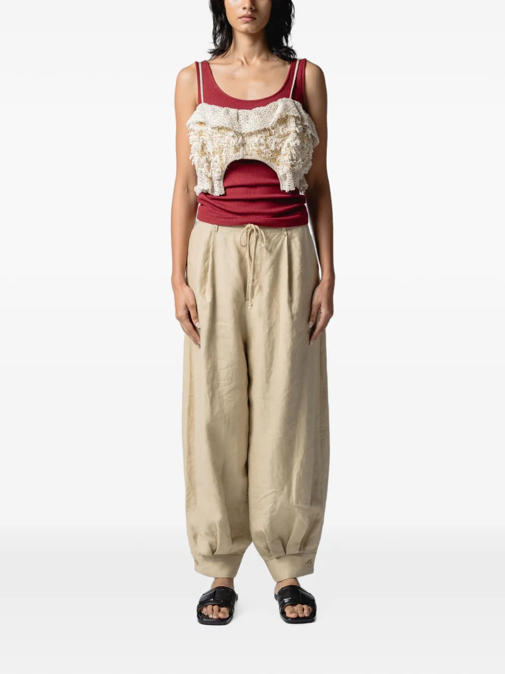 Muller Of Yoshiokubo Filigree cropped top met ruches Beige