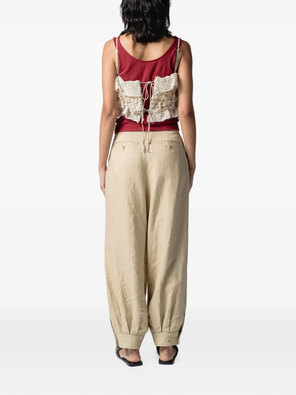 Muller Of Yoshiokubo Filigree cropped top met ruches Beige