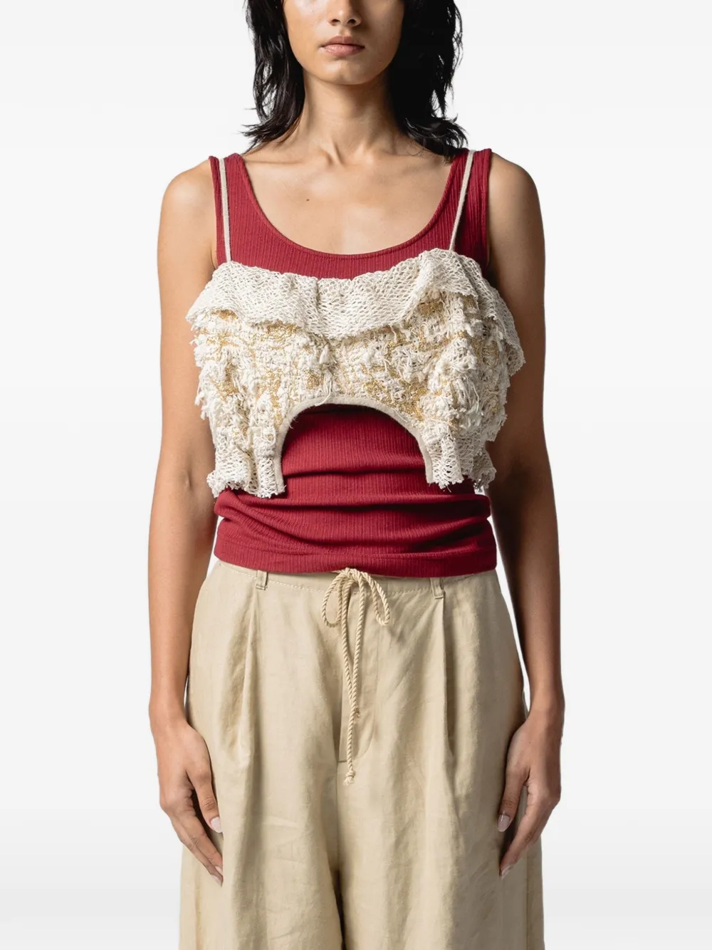 Muller Of Yoshiokubo Filigree ruffled crop top - Toni neutri