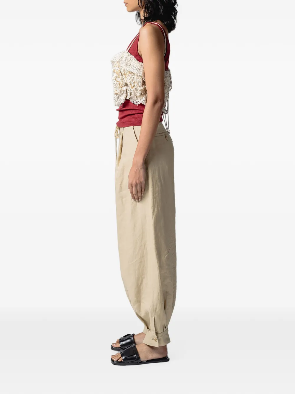 Muller Of Yoshiokubo Filigree cropped top met ruches Beige