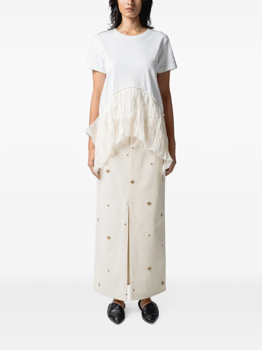 Muller Of Yoshiokubo Maxi-rok met studs en split aan de voorzijde Beige