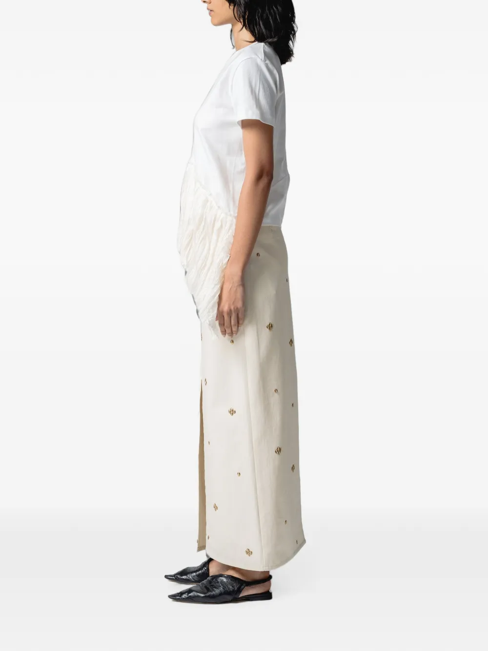 Muller Of Yoshiokubo Maxi-rok met studs en split aan de voorzijde Beige