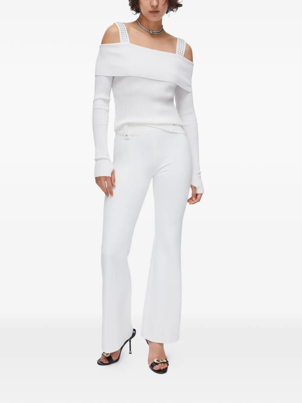 LIU JO Studded off-the-shoulder sweater - Bianco