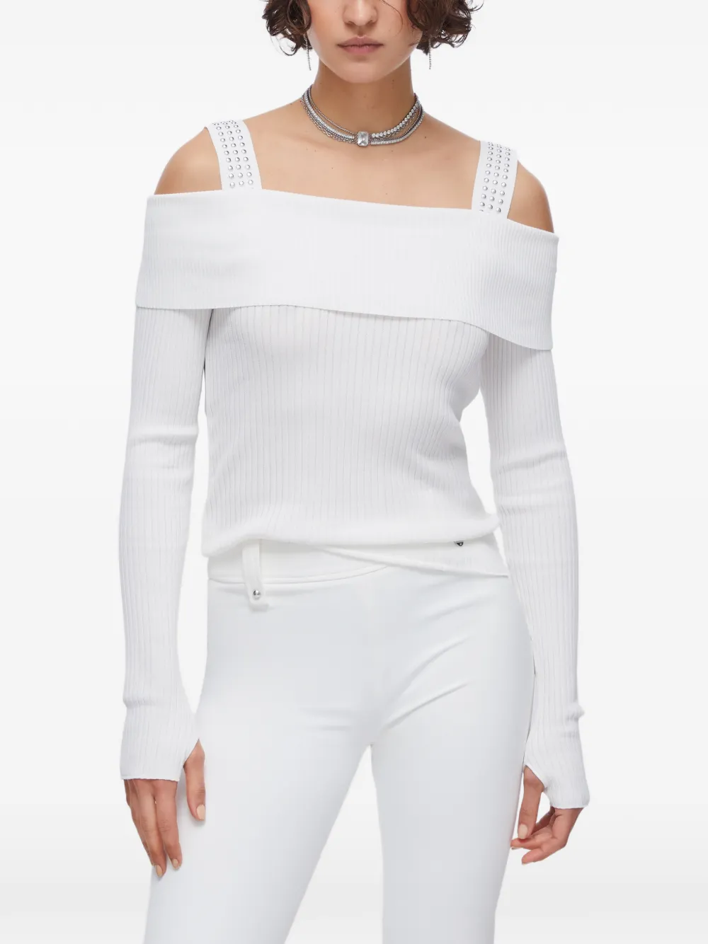  Liu Jo Studded Off-the-shoulder Sweater - White 