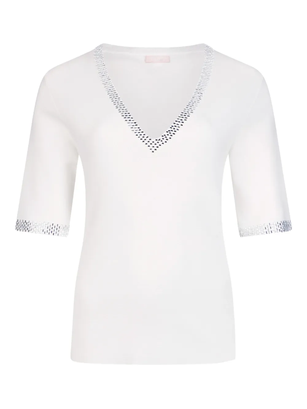 LIU JO rhinestone appliqué V-neck T-shirt - Bianco