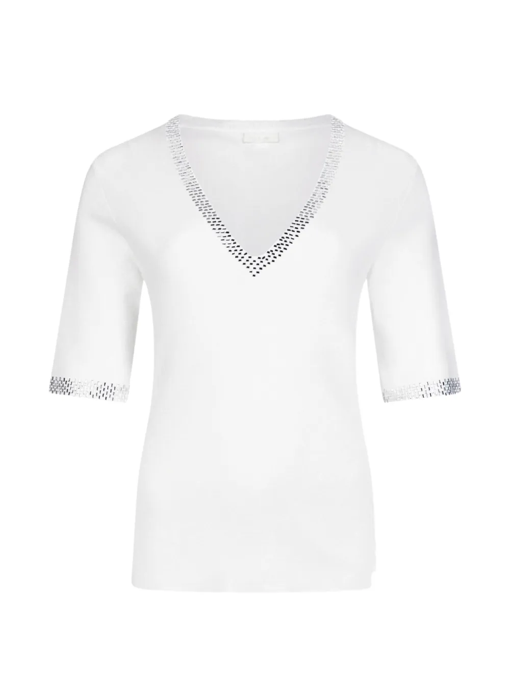 LIU JO rhinestone appliqué V-neck T-shirt - Bianco