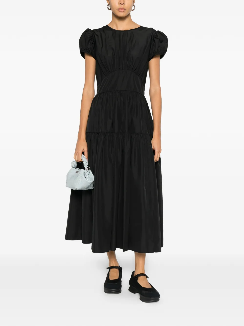 Cecilie Bahnsen tiered puff-sleeve dress - Zwart