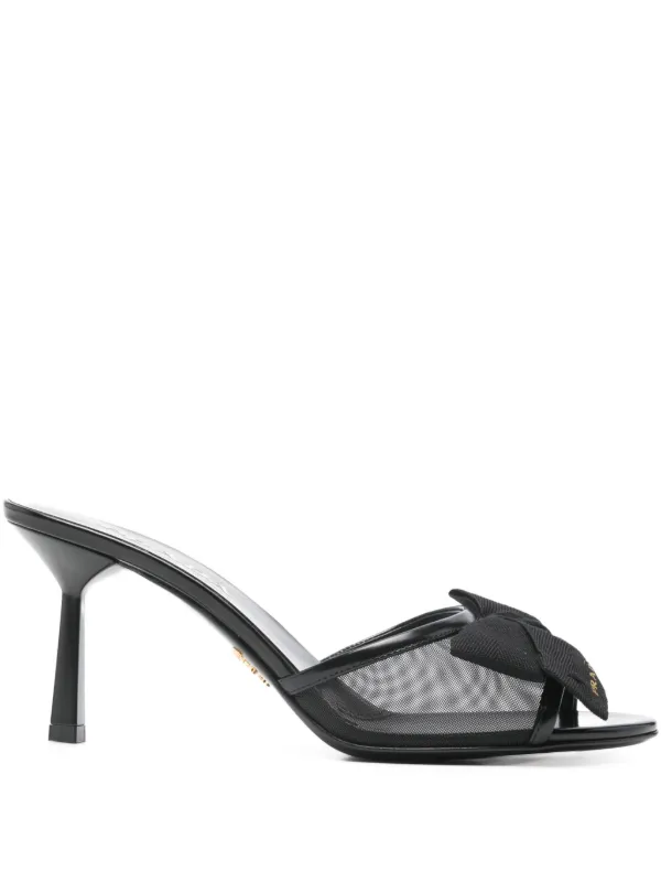 Prada Bow Mesh Sandals in Black
