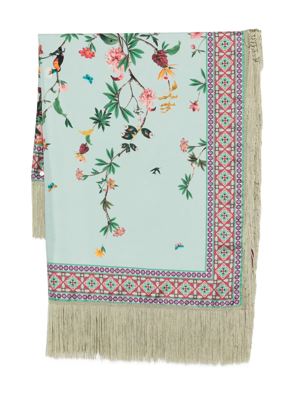La DoubleJ floral-print fringed scarf - Blu