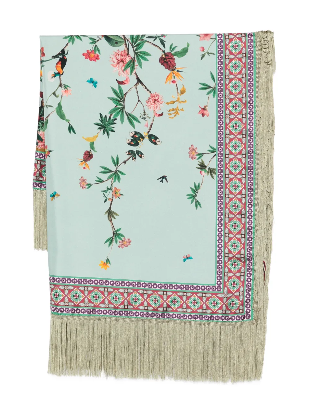 La DoubleJ floral-print fringed scarf - Blu