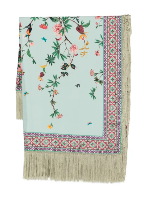 La DoubleJ floral-print fringed scarf