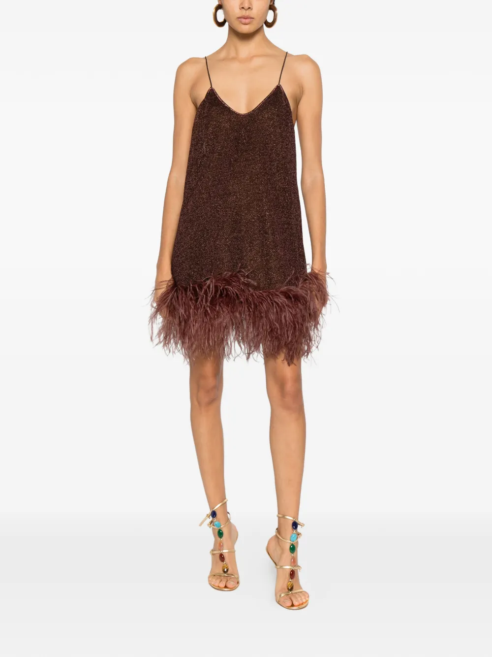 Oséree feather-detail V-neck mini dress - Bruin