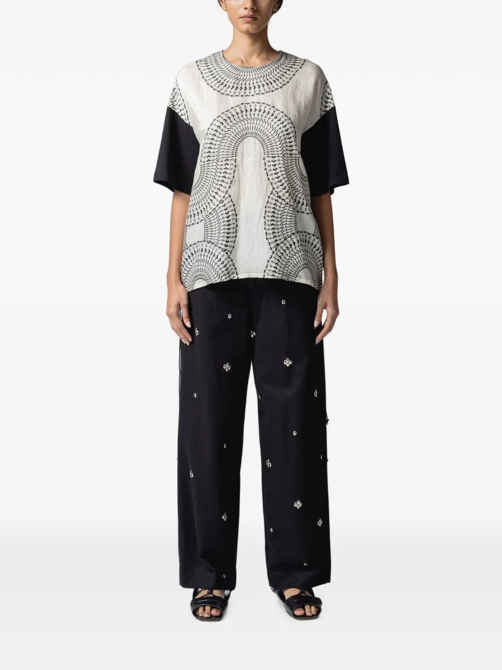 Muller Of Yoshiokubo Metal Beans verfraaide straight broek Zwart