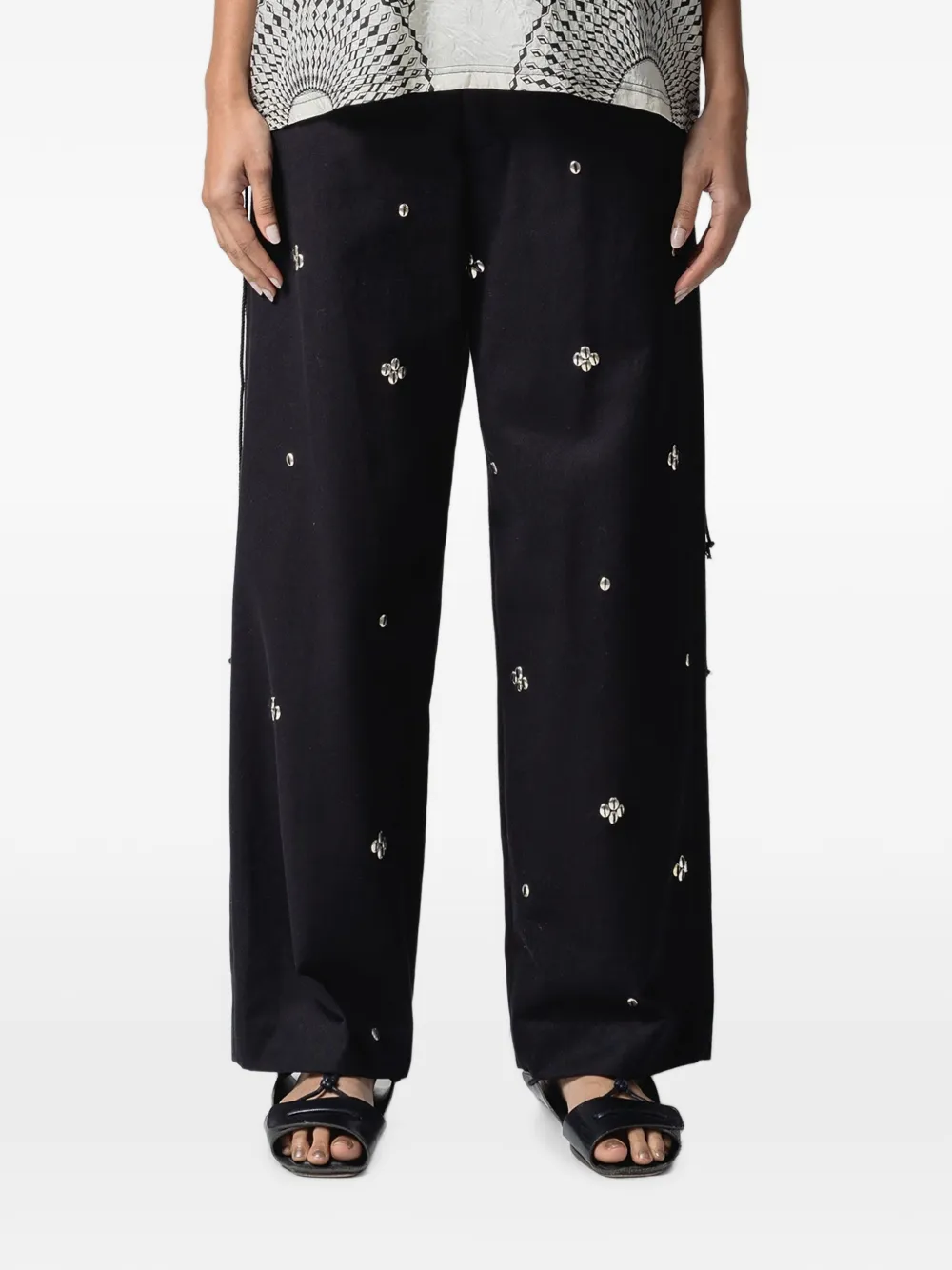 Muller Of Yoshiokubo Metal Beans verfraaide straight broek Zwart