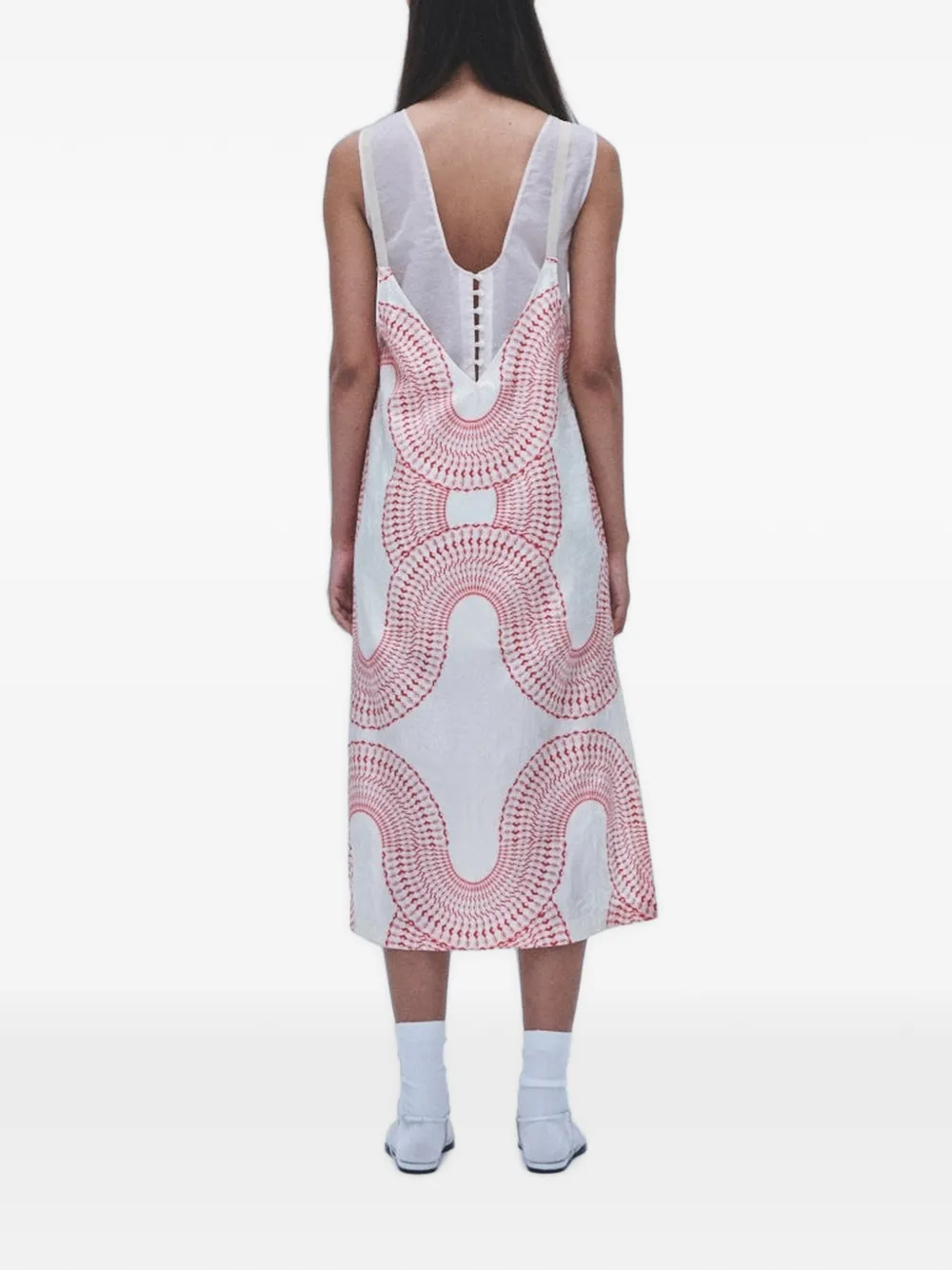 Muller Of Yoshiokubo Radial gelaagde midi-jurk met print Wit