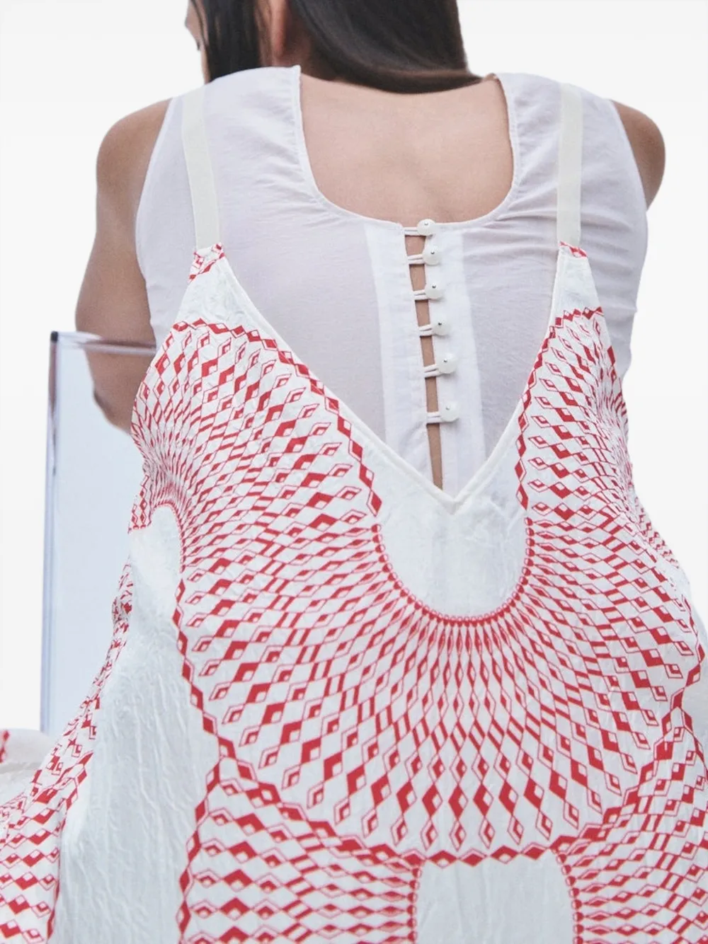 Muller Of Yoshiokubo Radial gelaagde midi-jurk met print Wit