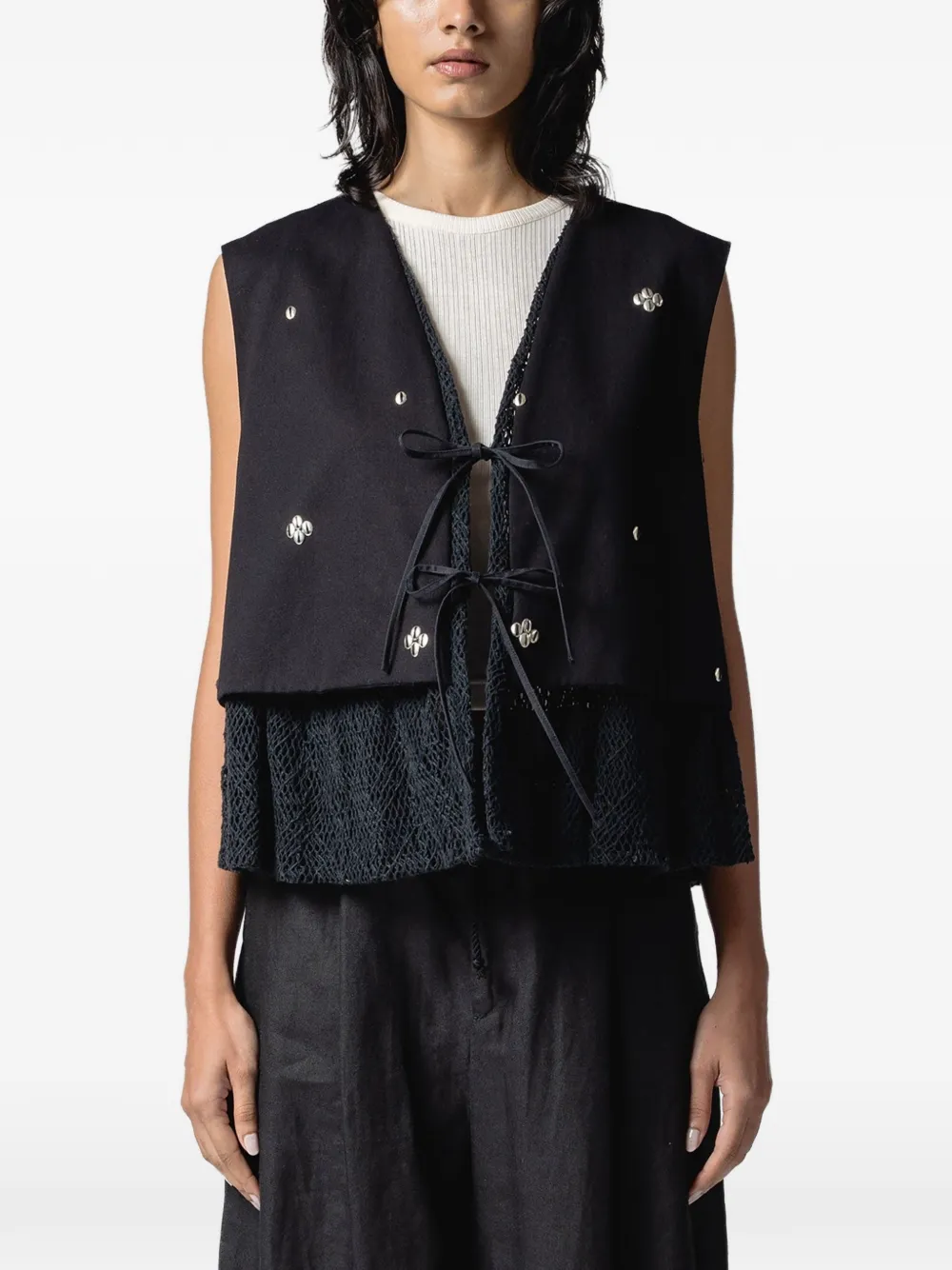 Muller Of Yoshiokubo stud-embellished tie-fastening vest - Black