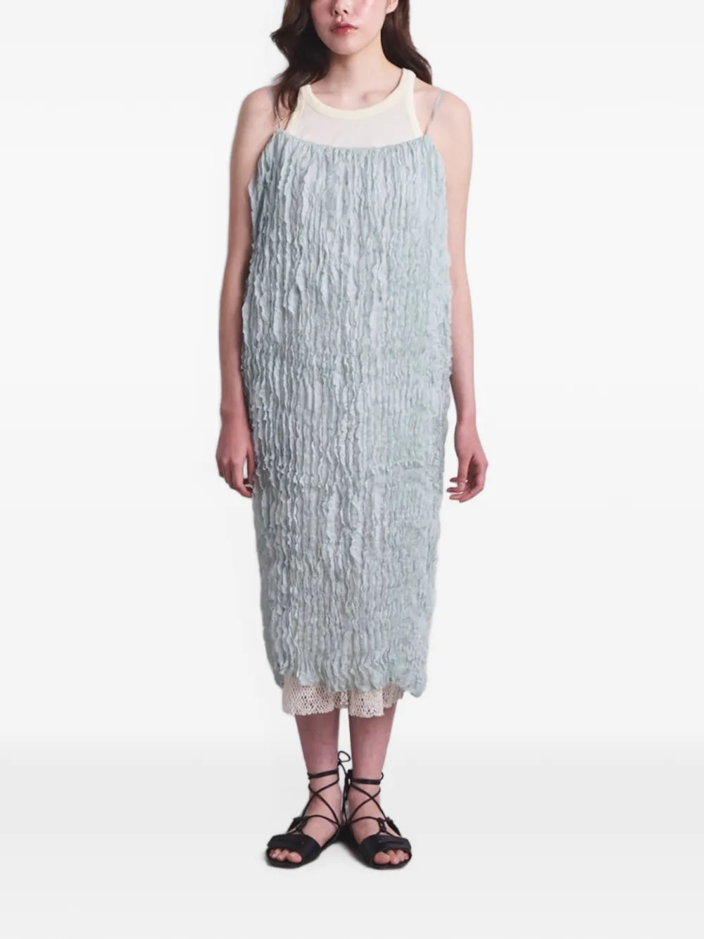Muller Of Yoshiokubo textured layered-hem midi dress - Blu