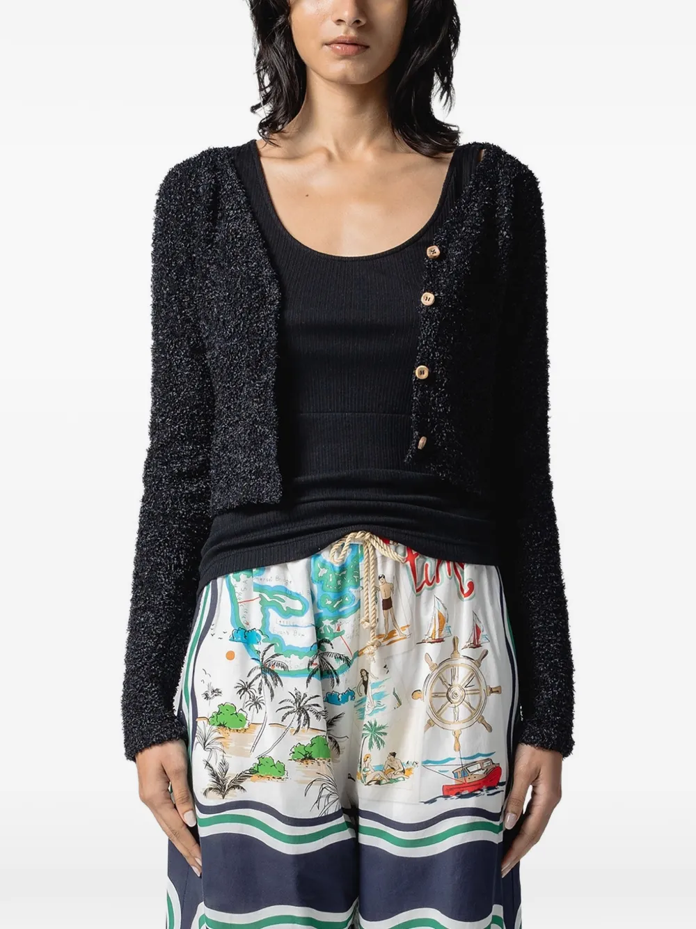 Muller Of Yoshiokubo cropped bouclé cardigan - Nero