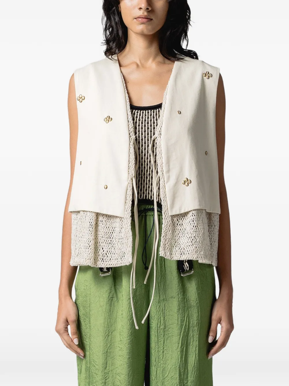 Muller Of Yoshiokubo Metal Beans stud-embellished layered vest - Toni neutri