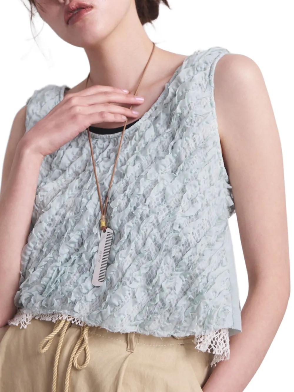 Muller Of Yoshiokubo Top met ruches en kanten afwerking Blauw