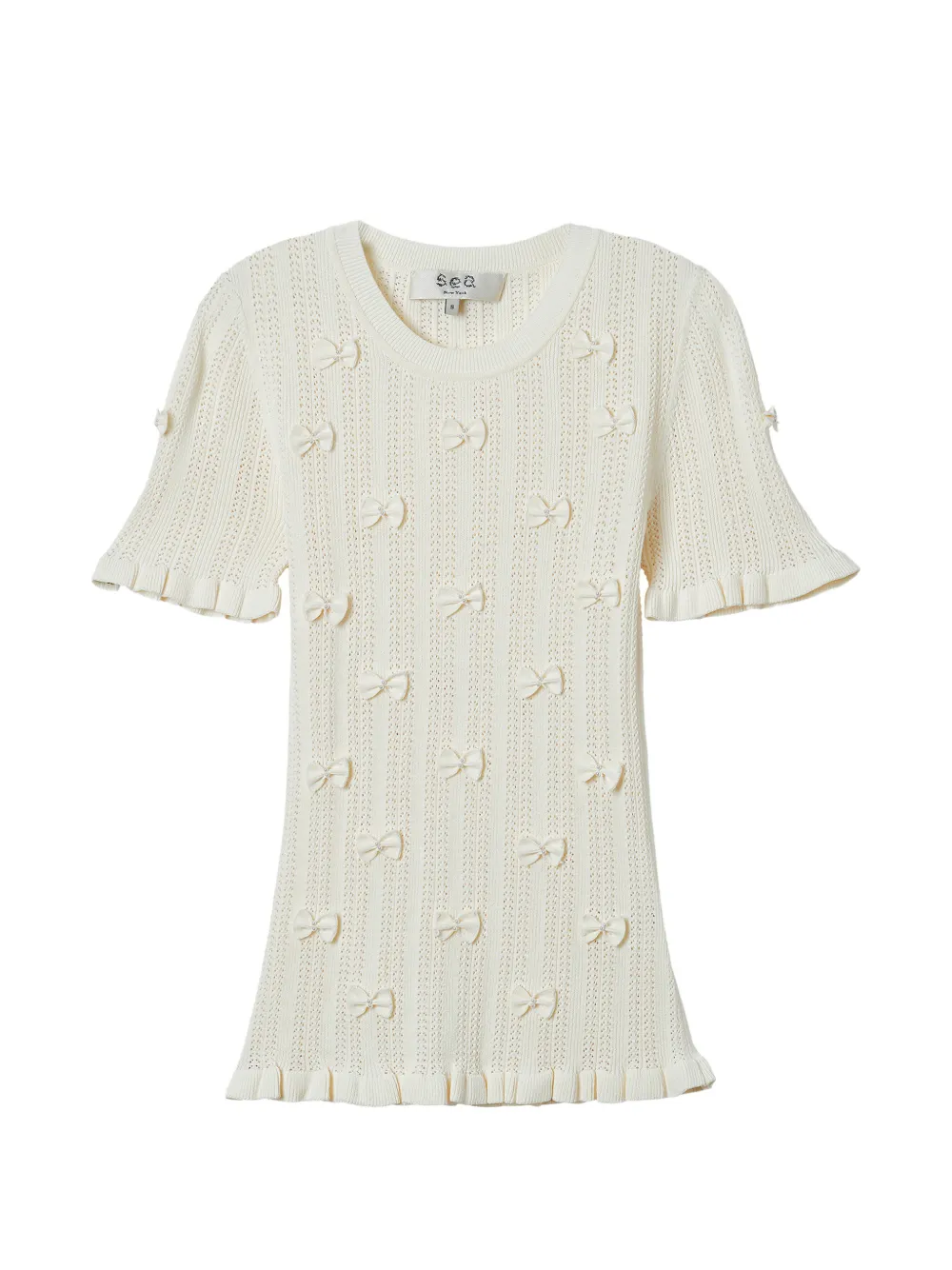 Sea Bow-detail Ruffled Top In White