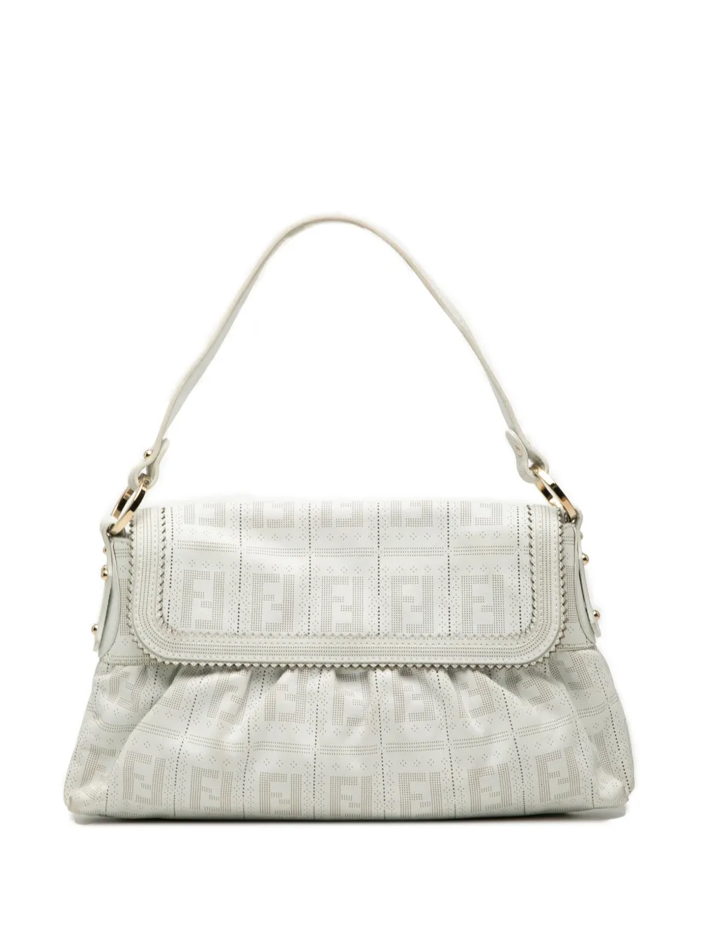 Fendi Pre-Owned Borsa a spalla Chef piccola in pelle traforata con battente e motivo Zucca 2000-2010 - Bianco