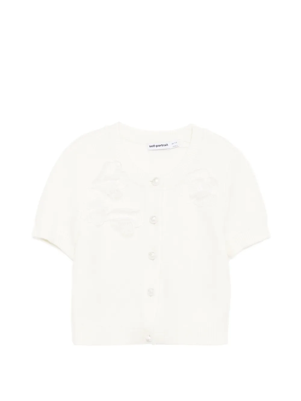 Self-portrait Kids' Floral-embellished Cardigan In White